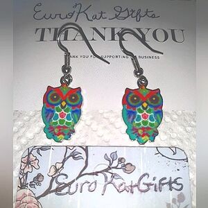 COLORFUL Owl Dangle Earrings Mystical Wise Hoot Bird lover animal Jewelry NEW